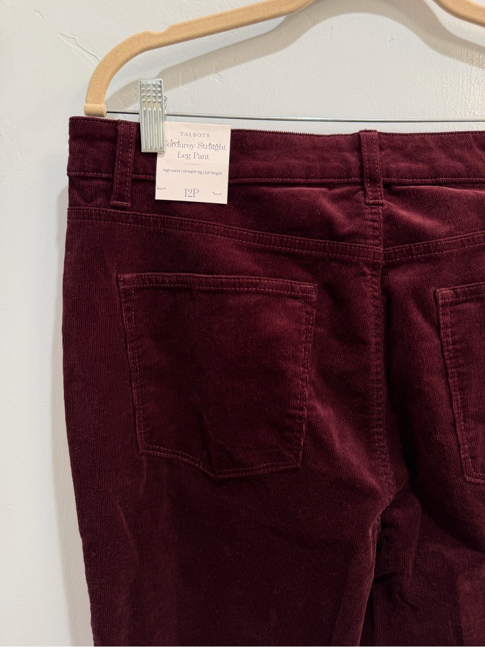 Talbots Corduroy Straight Leg Pants High Waisted Burgundy Red Women's Size 12P - Picture 8 of 14